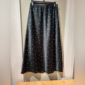 Abercrombie & Fitch Black Micro Floral Midi A Line Satin Midi Skirt Size XSmall